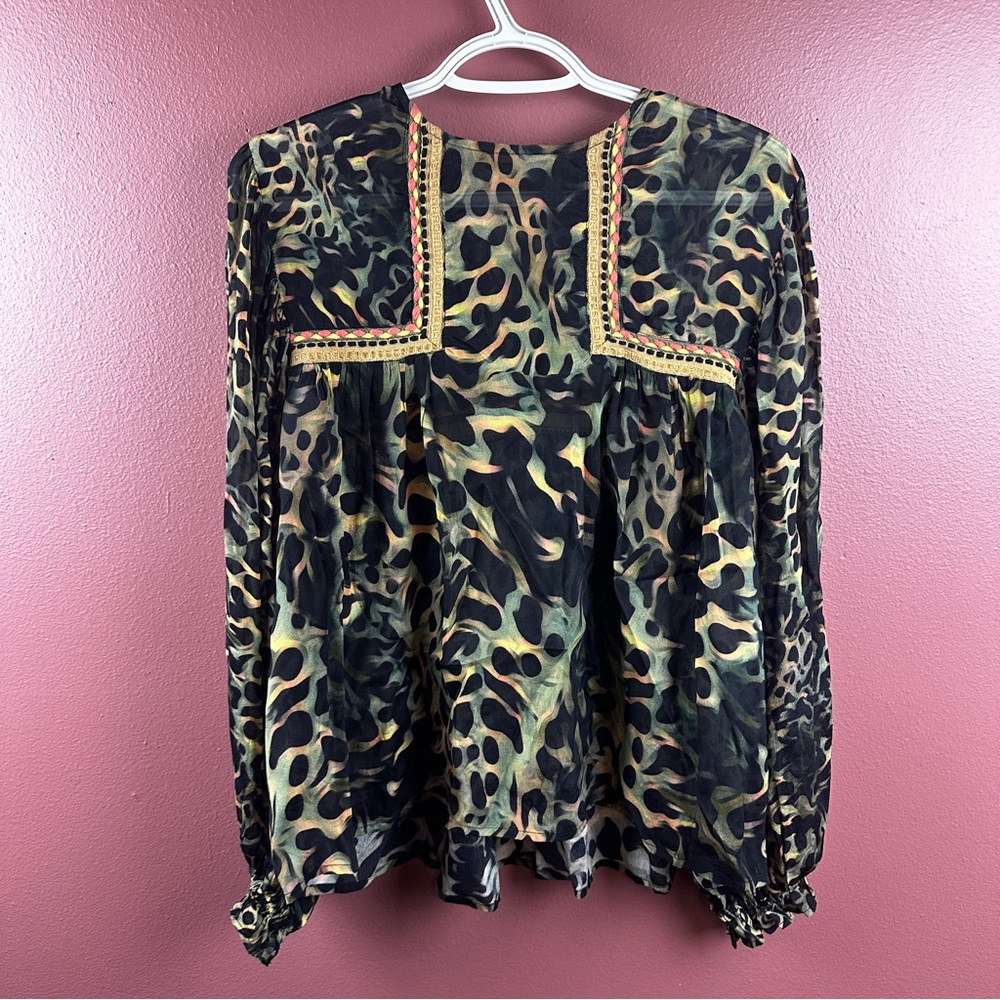 Anthropologie Bl-nk London Joelle and Leopard Peasant Blouse Size Small - Picture 7 of 10